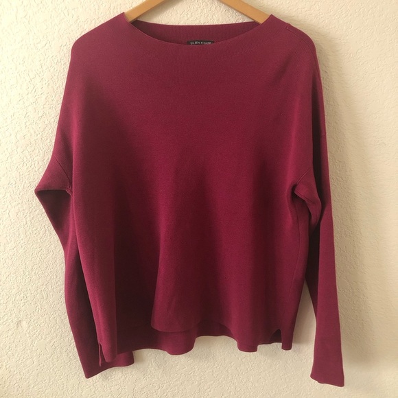 Eileen Fisher Silk Cotton Interlock Bateau Neck Sweater in Mum 3/4 Sleeve Medium - Picture 1 of 6